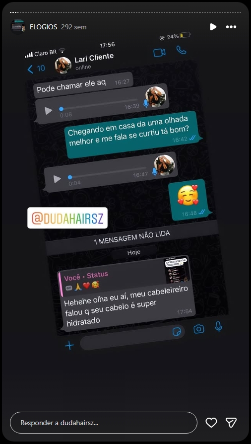 Depoimento de cliente Duda Cabelos